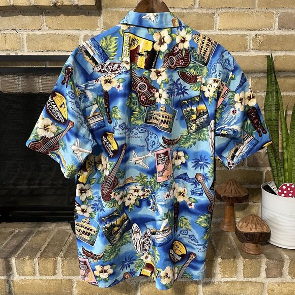 Vintage Hawaiian Togs Men’s Blue Paradise Aloha Shirt Size Large - Picture 4 of 5